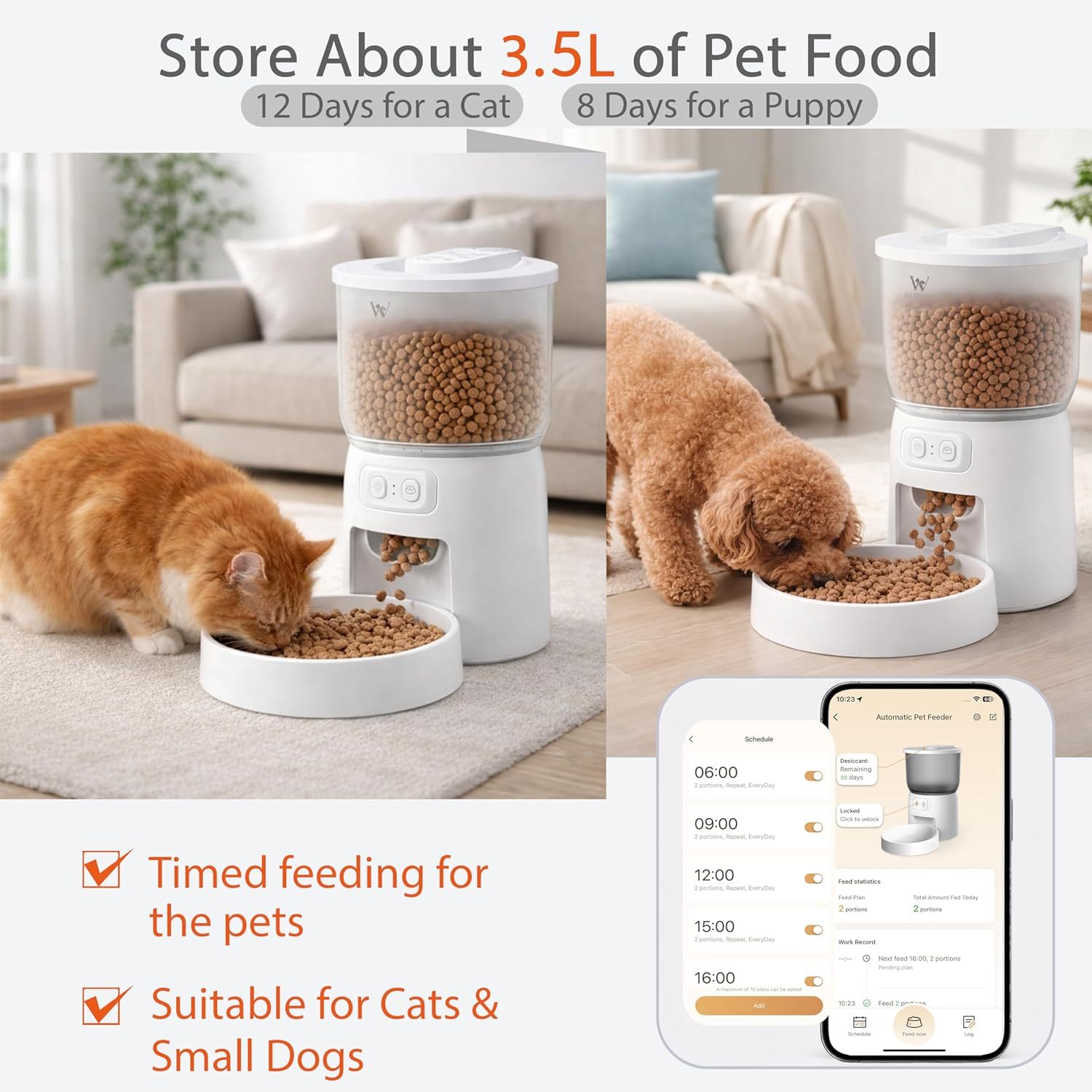 WiFi Automatic Cat Feeder – Smart App Control, Timed Portion Food Dispenser, Up to 10 Meals Daily, Dual Power Supply for Cats & Small Dogs - Image 6