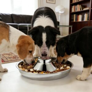 Multi Pet Stainless Steel Feeding Bowl – Puppy Weaning & Cat Food Water Station, Group Feeder for Small Dogs & Cats
